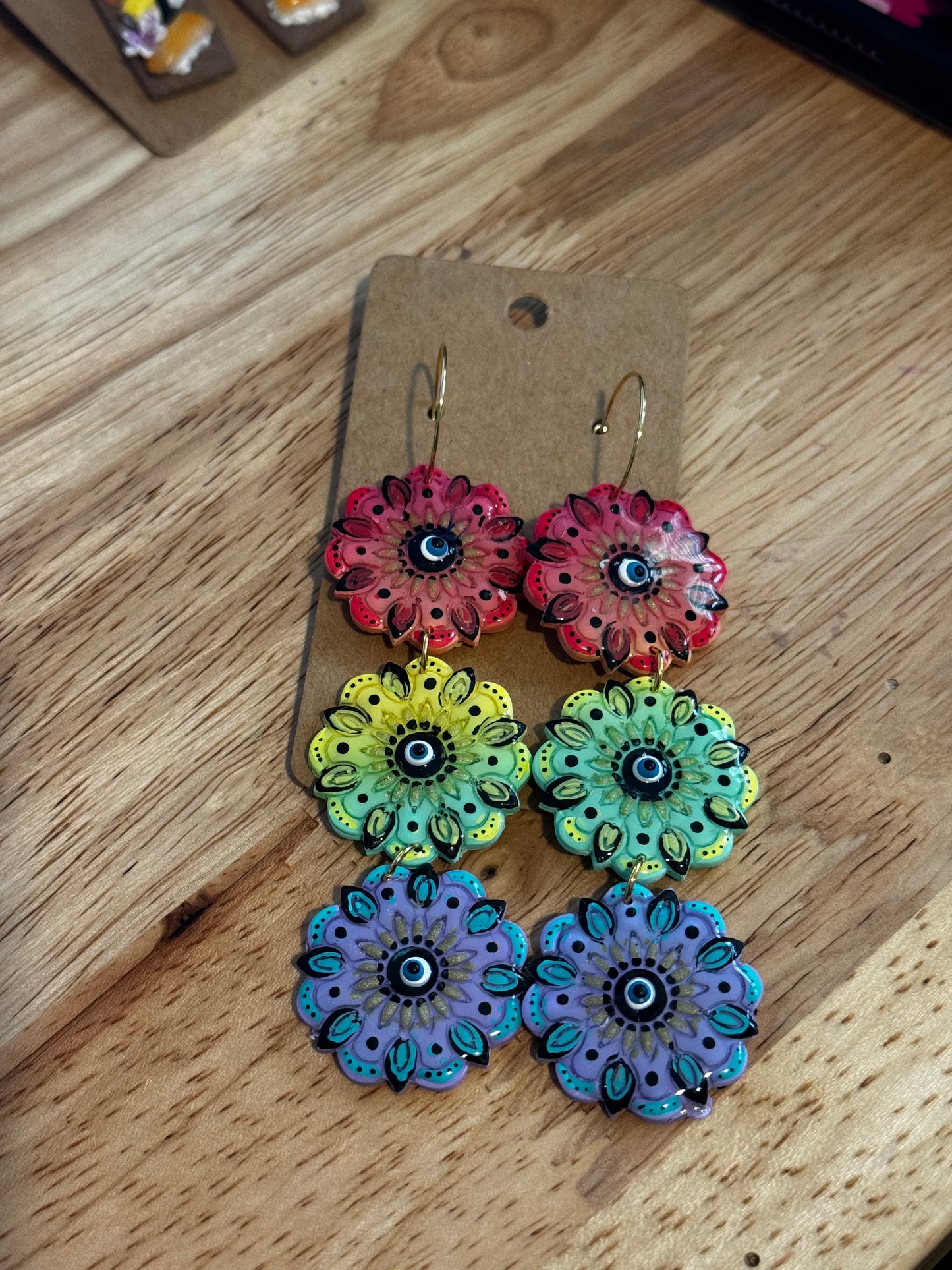 Evil Eye Rainbow Mandala Earrings