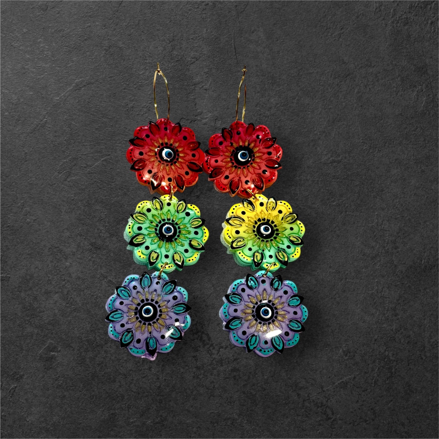 Evil Eye Rainbow Mandala Earrings