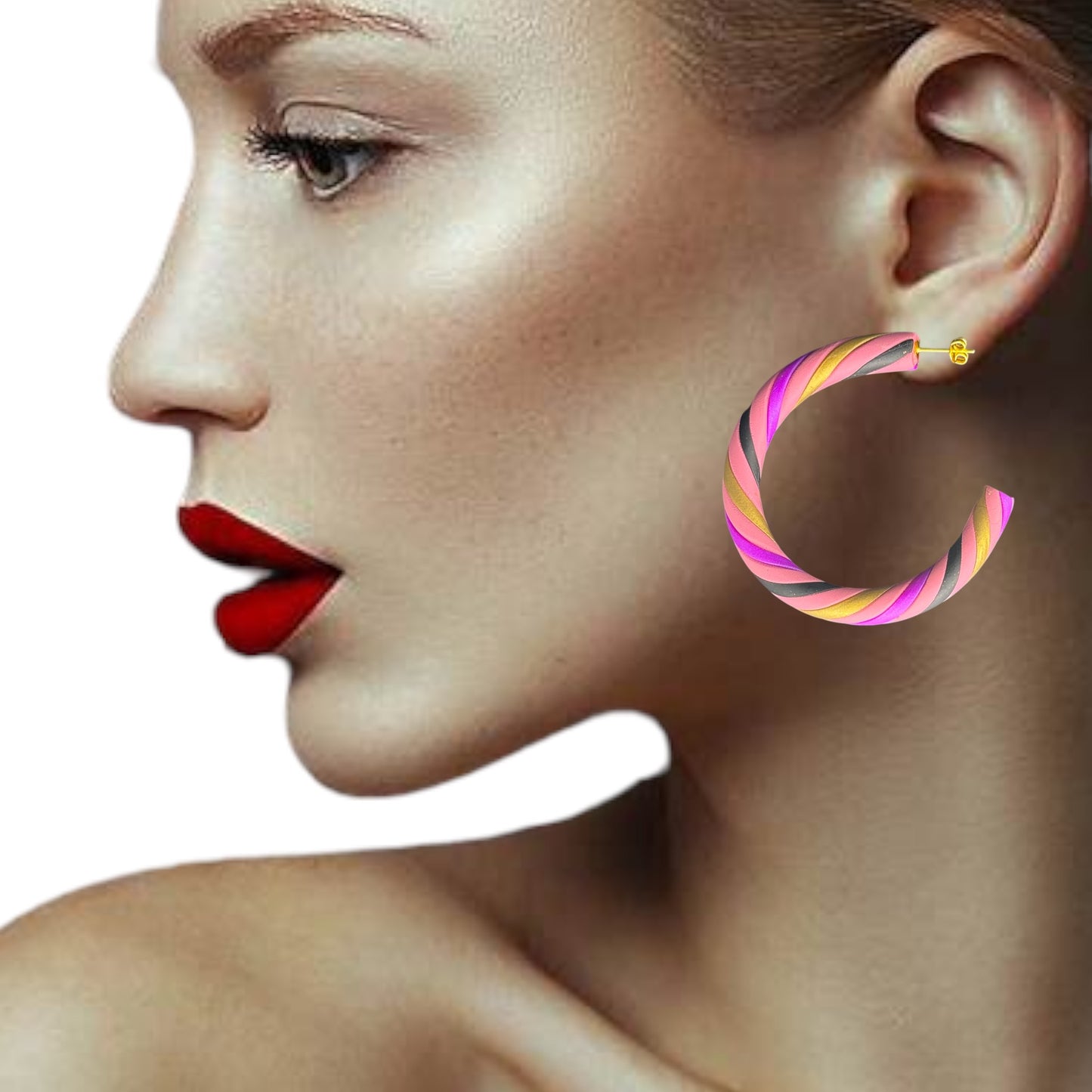 Pink candy stripe hoops