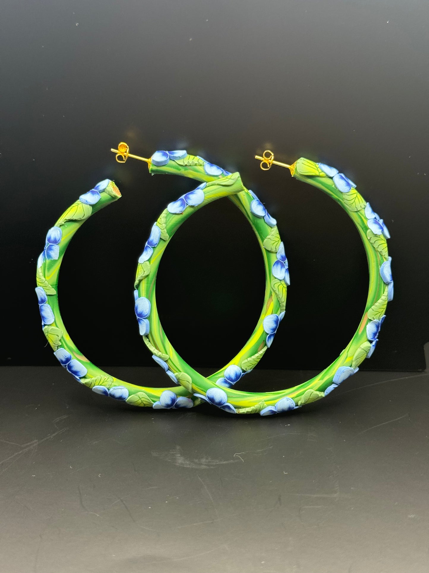 Blue baby floral hoop earrings