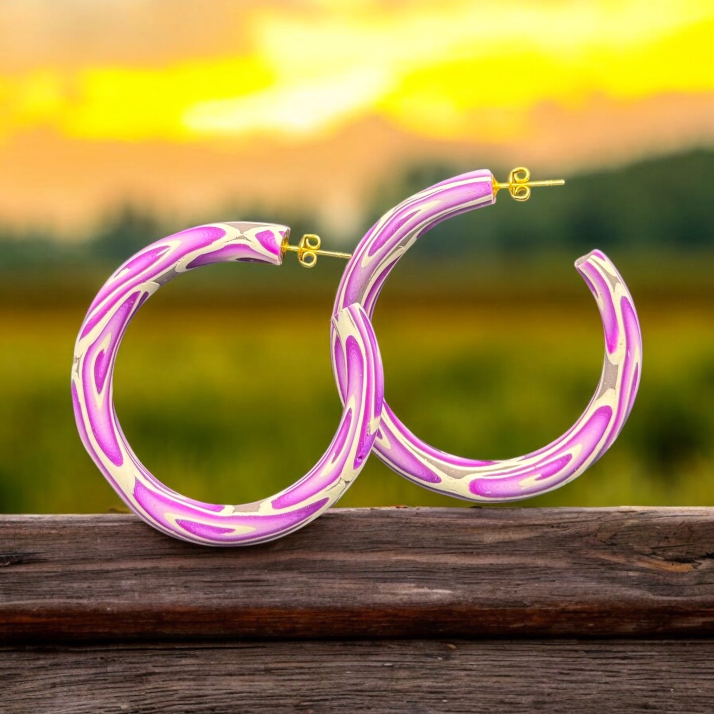 Fuschia and white Hoop Earrings