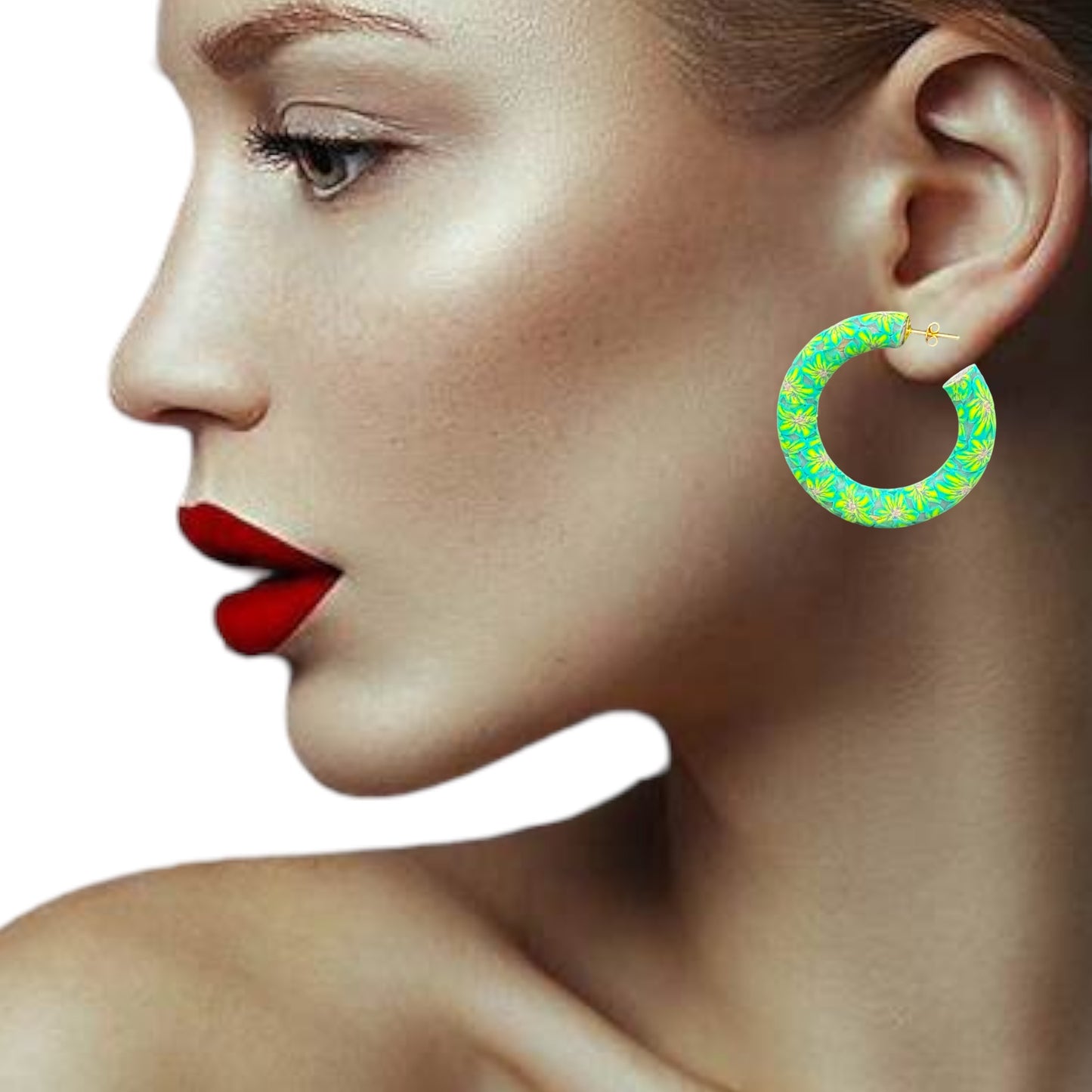 Bright Green Starburst Hoop Earrings