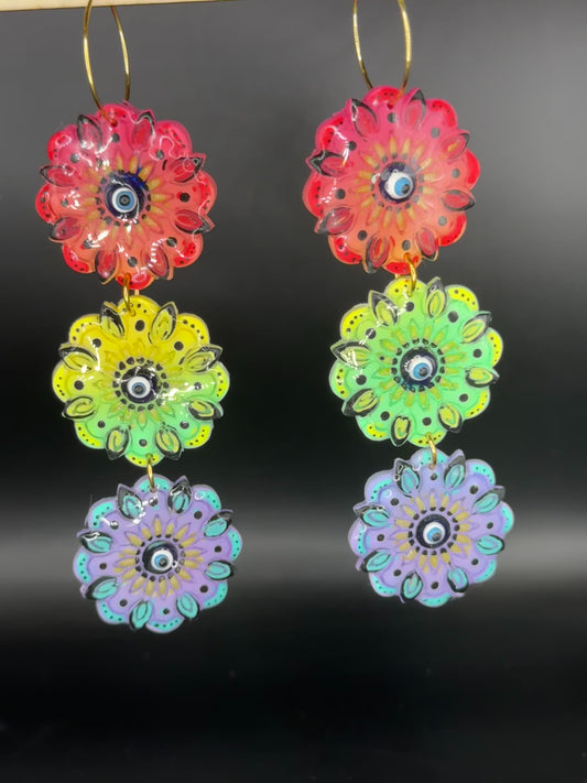 Evil Eye Rainbow Mandala Earrings